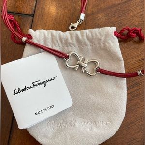 Ferragamo Double Heart Red Cord Wrap Bracelet